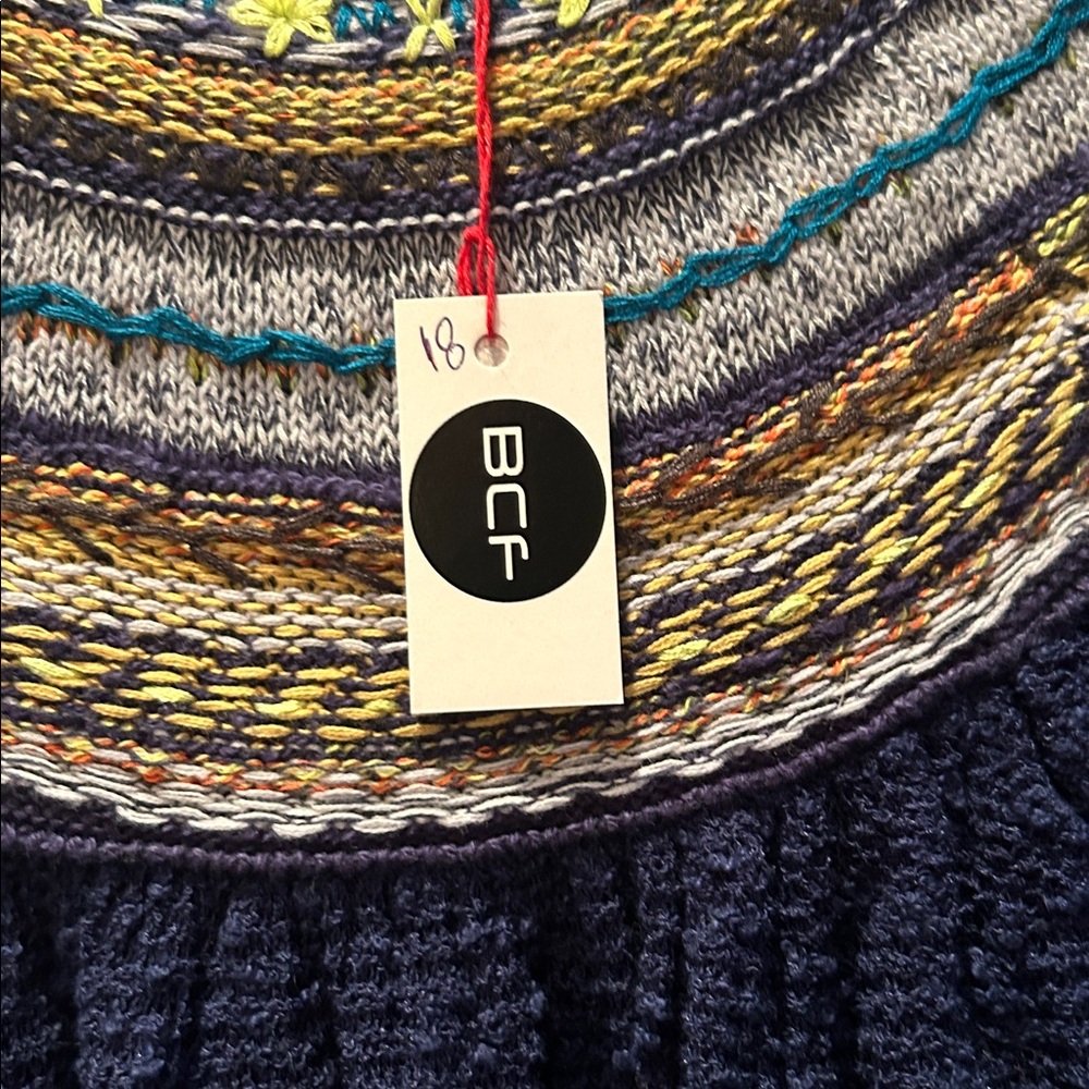 NWT FREE PEOPLE Navy Blue Women's Top with Multicolor Accents size M/L - Picture 3 of 12